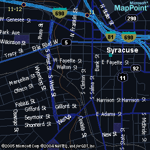 Street map of Downtown Syracuse and Armory Square